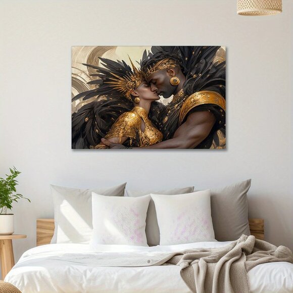 Vintage style African king and queen picture art wall decorationWooden FraCmed - Picture 2 of 7